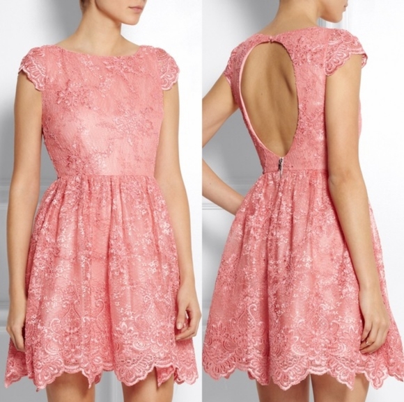 Alice + Olivia Backless Coral Lace Dress